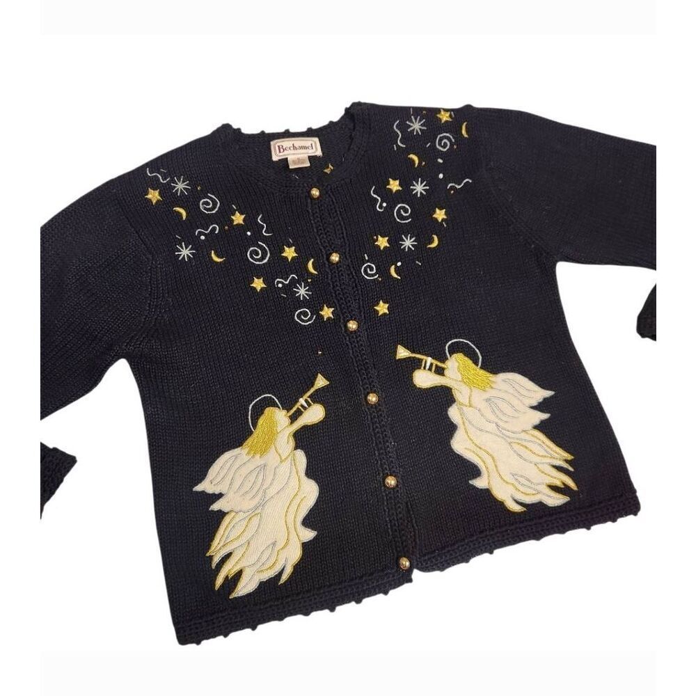 Vintage Bechamel Christmas Angel Knit Sweater Cardigan Womens Medium Oversized E